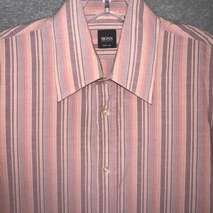 Boss Hugo Boss Body Line Shirt Men's Size XL Pink‎ Striped Button Up Long Sleeve